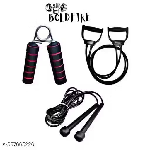 BOLDFIRE Combo of Pull Rope Elastic Resistance Bands Fitness Rope Rubber Bands and Exclusive Pencil Skipping Rope For Men Women