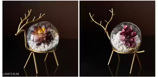 New Innovative Handicrafts Glass Planter Holder Deer |Glass Pot| Glass Flower Pot| Glass Flower Round Vase Handmade for Decorate House (Set of 2) (Gold)