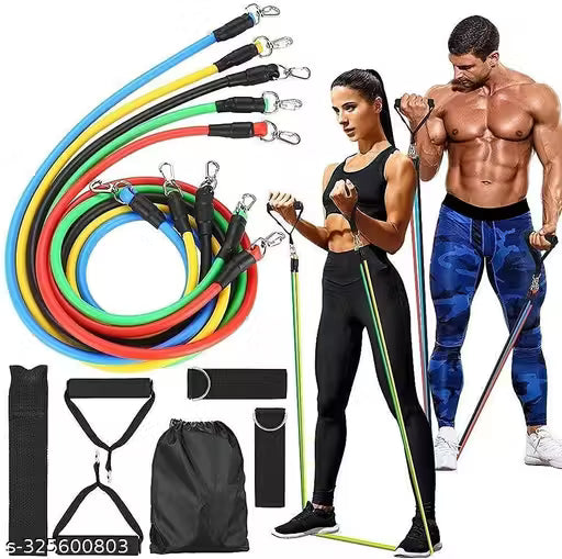 Resistance Band Set with Handles, Portable Toning Tubes with Door Anchor Bag and Ankle Straps Included