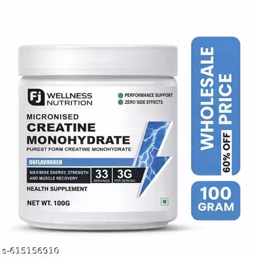 Creatine Monohydrate 100g Powder | 33 Servings | Muscle Strength & Energy | Unflavoured | FJ1 Wellness Nutrition