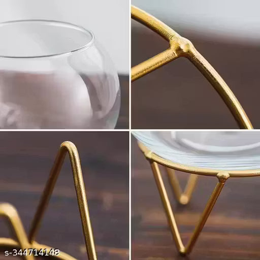 New Innovative Handicrafts Glass Planter Holder Deer |Glass Pot| Glass Flower Pot| Glass Flower Round Vase Handmade for Decorate House (Set of 2) (Gold)