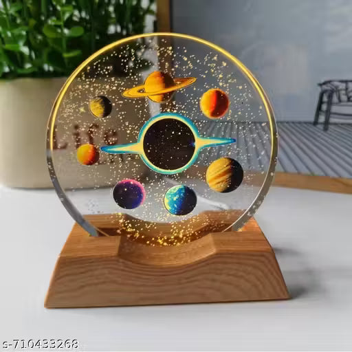 3D Acrylic Space Crystal Ball LED Night Light | Solar System Galaxy Desktop Lamp with Wooden Base | Aesthetic Bedside Lamp for Bedroom & Playroom | Unique Space Decor Gift for Kids & Adults