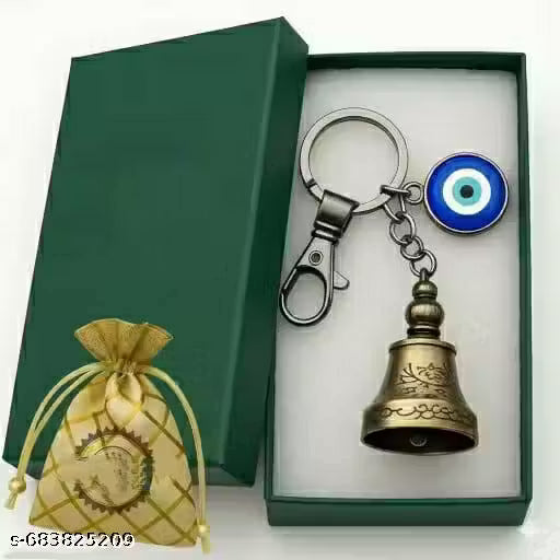 Tibetan Bell Keychain Temple Bell Guardian Bell with Evil Eye Keychain Guardian Bell Metal Key Chain Good Luck Key Chain Pack-1