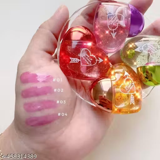 long lasting, waterproof Lip Glossy Tint For Dry And Chapped Lips In Cute Heart-Shaped Packaging Hydrating Lip Glossy For Dry Lips - Multicolor Metallic-Finished Packaging