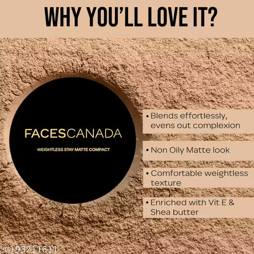 FACES CANADA Weightless Stay Matte Finish Compact Powder - Beige 03, 9g | SPF 20 | Non Oily Matte Look | Evens Out Complexion | Prevents Acne | Blends Effortlessly | Pressed Powder For All Skin Type