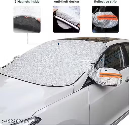 Windshield Snow Cover, Windshield Cover For Ice And Snow 4-Layer Protection For Snow, Ice, UV, Frost Wiper & Mirror Covers, Windproof Sunshade Cover For Cars, Sedans, And Compact Suvs,Silver 1 PCS