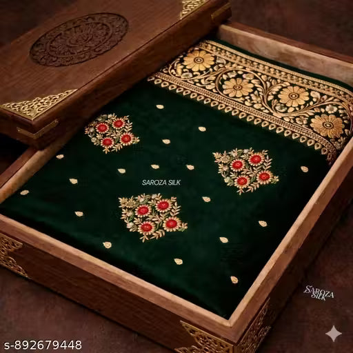 Banarsi satin silk saree with embroidery work in gold zari
