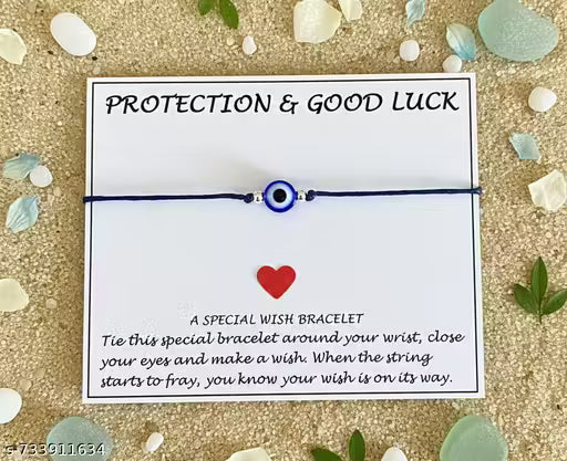 Evil Eye Protection Wish Bracelet with Adjustable Thread | Nazar Battu Bracelet for Luck & Prosperity