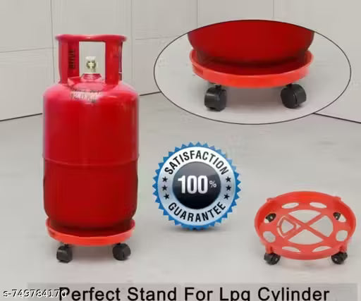 AASHU Gas Cylinder Stand - Easily Movable LPG Cylinder Trolley with Wheels (Red)