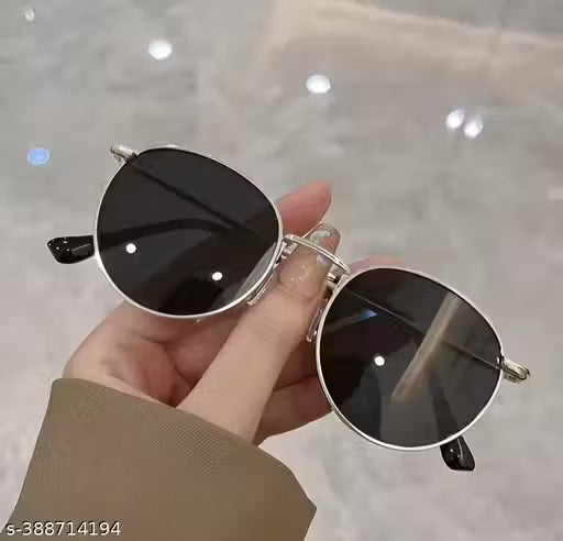 Women Silver Metal Oval , UV Protected Sunglasses (Pack of 1)